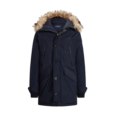 Polo Ralph Lauren Navy Blue Hooded Long Sleeve Down Jacket with Logo. 710756916-006