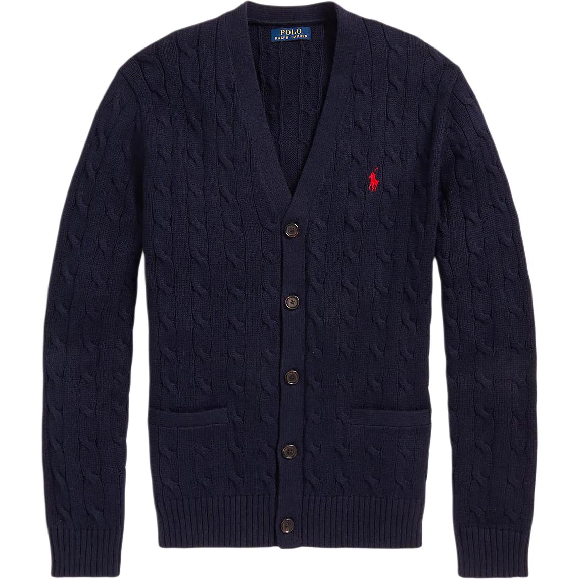 Polo Ralph Lauren  Navy Blue V-Neck Logo Embroidered Knit Cardigan. 710890548-004