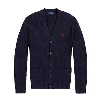 Polo Ralph Lauren Navy Blue V-Neck Logo Embroidered Knit Cardigan. 710890548-004