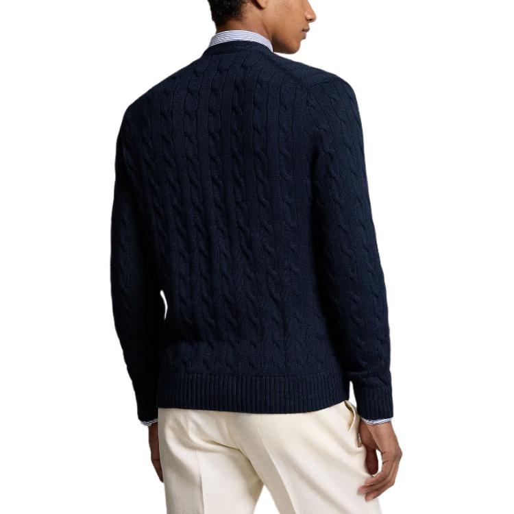 Purchase Polo Ralph Lauren 海軍藍V領刺繡標誌針織開衫。 710890548-004