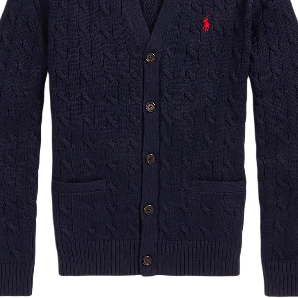 Sizing Polo Ralph Lauren 海軍藍V領刺繡標誌針織開衫。 710890548-004