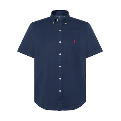 Polo Ralph Lauren Navy Short Sleeve Shirt with Logo and Button-Down Collar 710914495-006