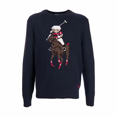 Polo Ralph Lauren Pattern Crewneck Knit Sweater in Deep Navy. 710834685-001