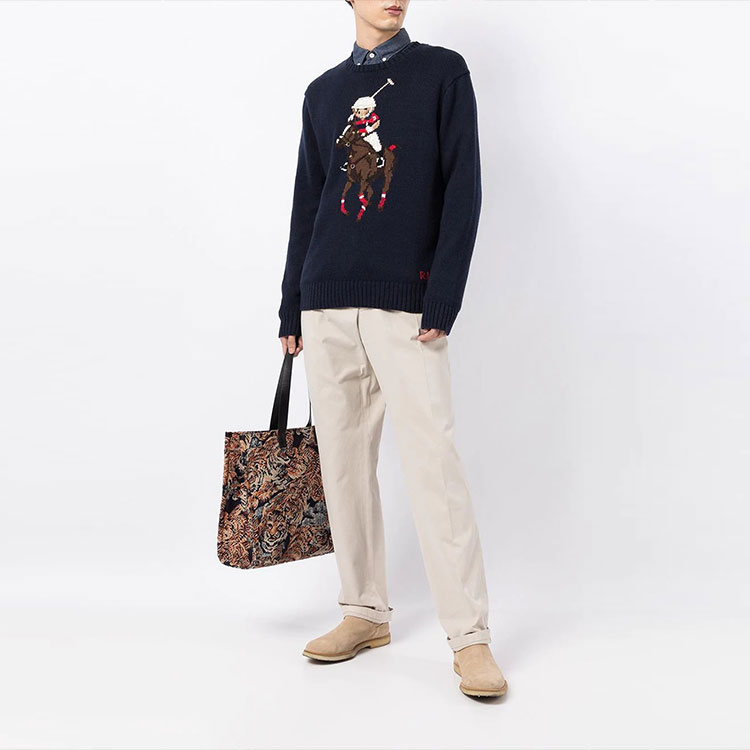 Lookbook Polo Ralph Lauren 深藍色圖案圓領針織毛衣 710834685-001