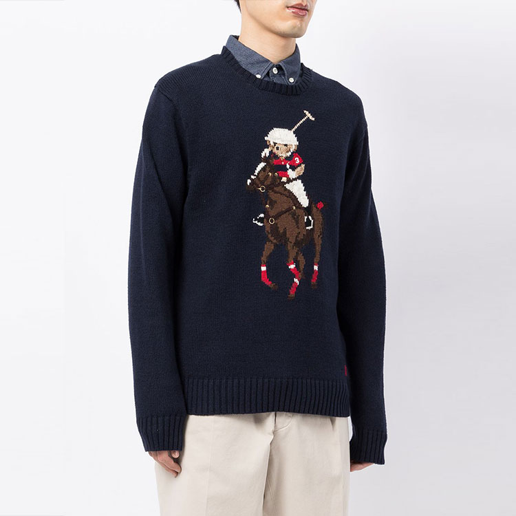 Shop Polo Ralph Lauren 深藍色圖案圓領針織毛衣 710834685-001