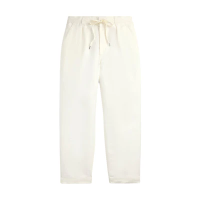 Polo Ralph Lauren Pleated Solid Linen Trousers Cream Color Casual Pants 710971941-002