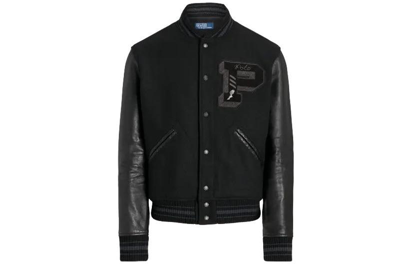 Polo Ralph Lauren  Slim Fit Letter Stripe Print Snap Jacket Black Long Sleeve MNPOOTW16021224