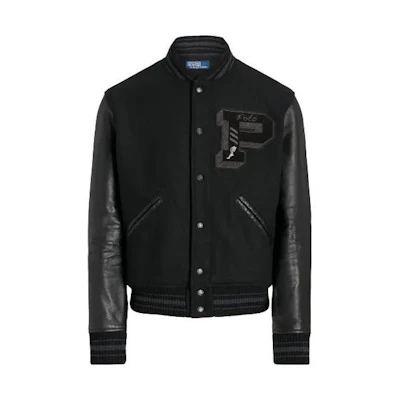 Polo Ralph Lauren Slim Fit Letter Stripe Print Snap Jacket Black Long Sleeve MNPOOTW16021224