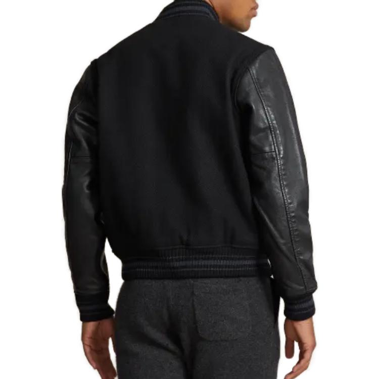 Purchase Polo Ralph Lauren Slim Fit Jaket Hitam Lengan Panjang Cetakan Bergaris Surat MNPOOTW16021224