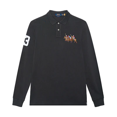 Polo Ralph Lauren Slim Fit Long Sleeve Polo Shirt Dark Grey Three Ponies. MNPOKNI16821451-020