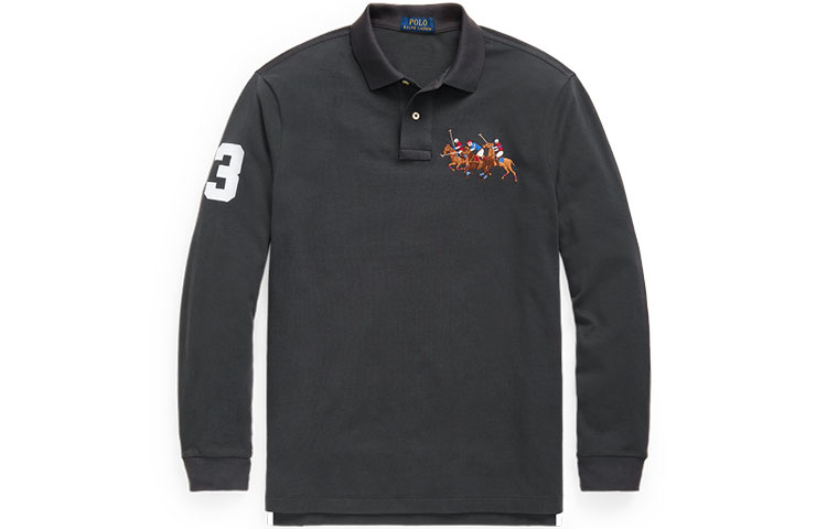 Order Polo Ralph Lauren  Slim Fit Long Sleeve Polo Shirt Dark Grey Three Ponies. MNPOKNI16821451-020