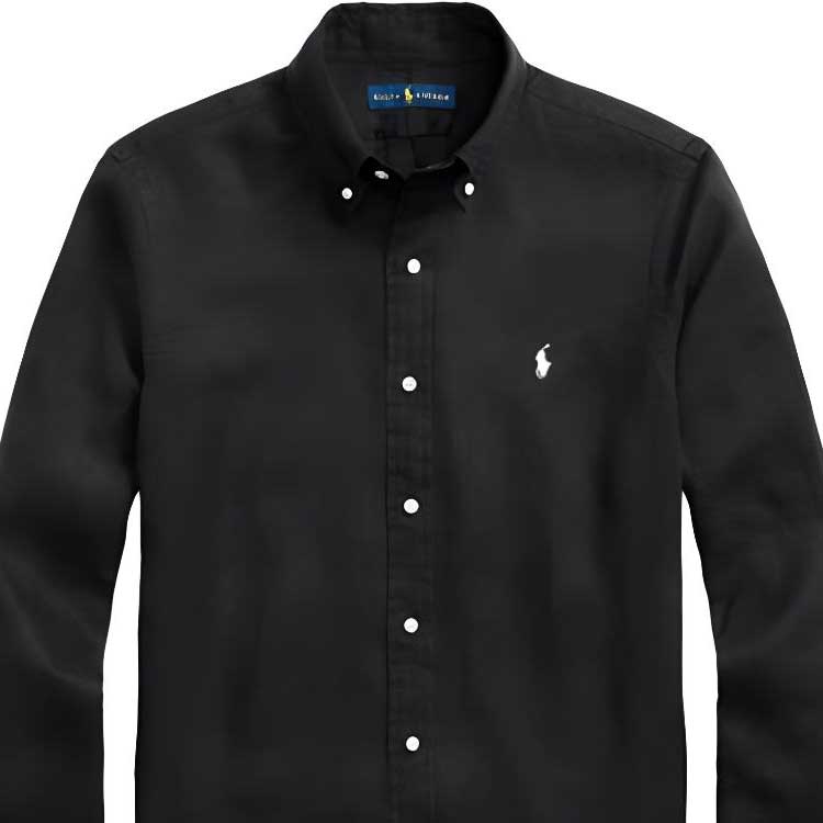 Lookbook 拉夫劳伦Polo修身款黑色长袖衬衫带刺绣Logo 710791449-008