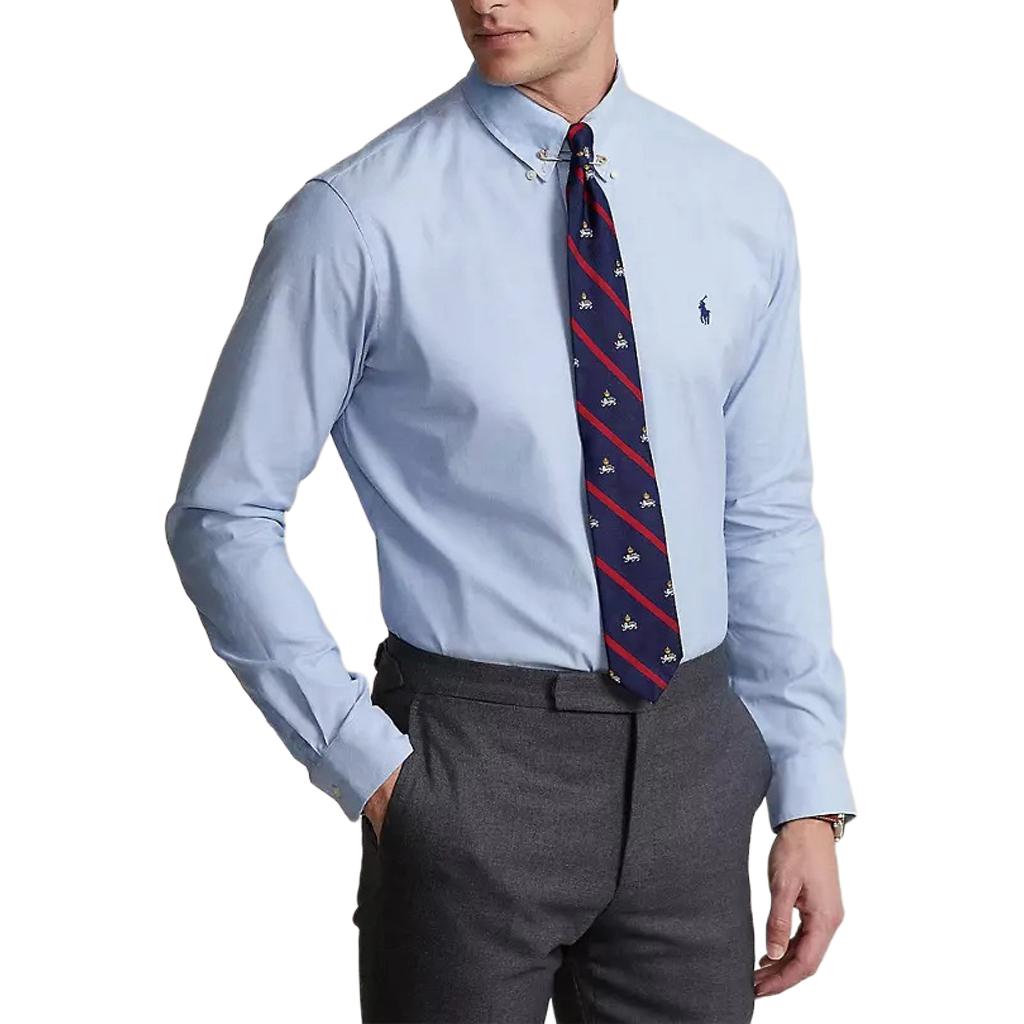 Polo Ralph Lauren  Solid Logo Embroidered Button-Up Long Sleeve Shirt Blue 710811293-001