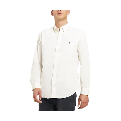 Polo Ralph Lauren Solid Logo Embroidered Long Sleeve Shirt Cream White. 710850170-001