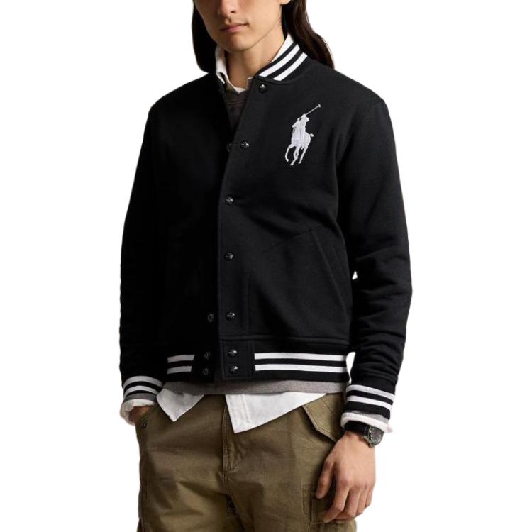 Shop Polo Ralph Lauren 條紋標誌黑色長袖棒球領夾克 710951717-001