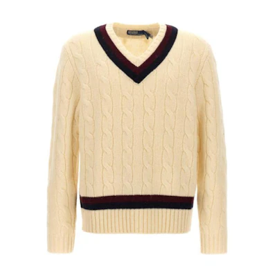 Polo Ralph Lauren V-Neck Slim Fit Pullover Sweater Beige. 710941116-001