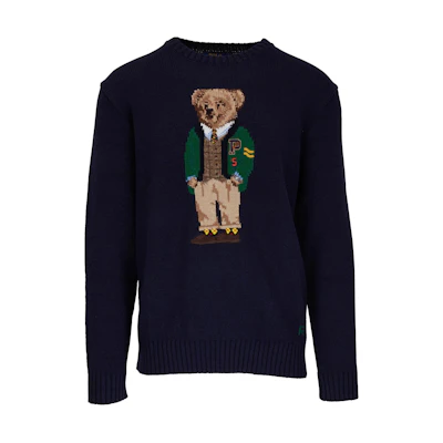 Polo Ralph Lauren Bear Graphic Navy Blue Knit Sweater Long Sleeve Crewneck 710759496-001