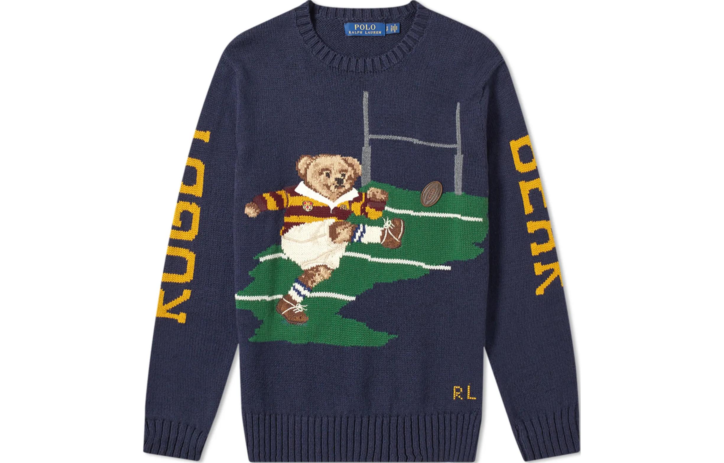 Polo Ralph Lauren Bear Rugby Knit Sweater Navy Blue  Long Sleeve Crewneck. 710749271-001