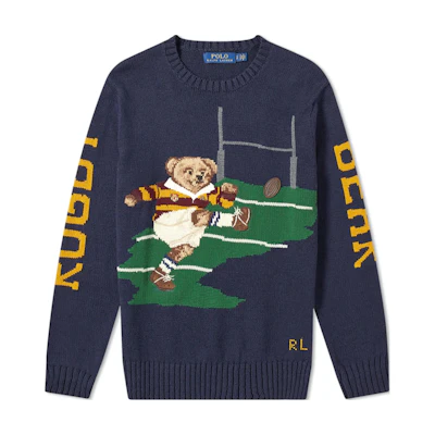 Polo Ralph Lauren Bear Rugby Knit Sweater Navy Blue Long Sleeve Crewneck. 710749271-001