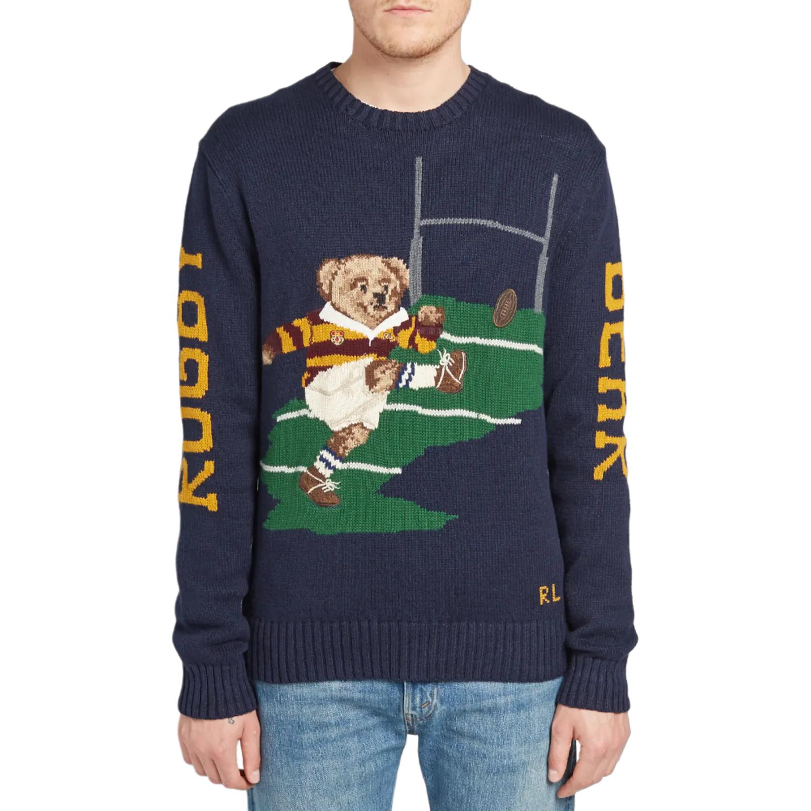 Lookbook Polo Ralph Lauren 熊徽標長袖針織衫 深藍色 圓領橄欖球毛衣 710749271-001