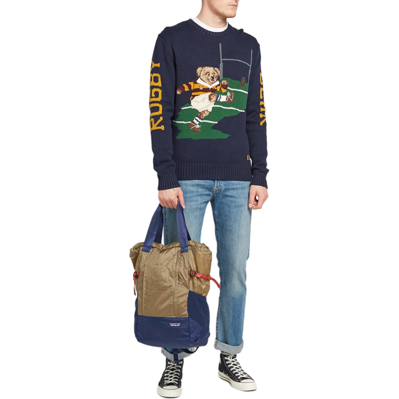 Purchase Polo Ralph Lauren 熊徽標長袖針織衫 深藍色 圓領橄欖球毛衣 710749271-001