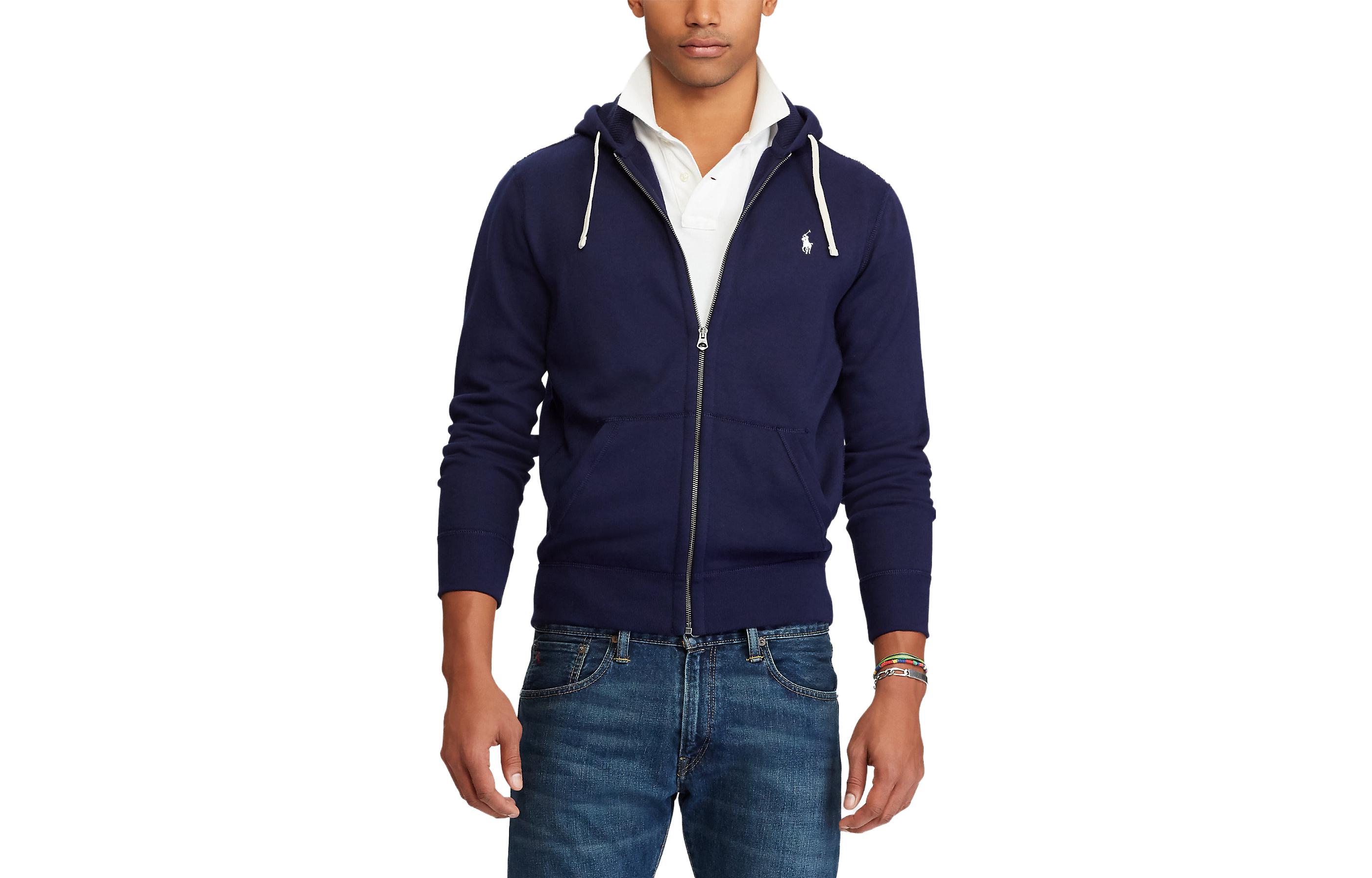 Order Polo Ralph Lauren蓝色拉链徽标刺绣连帽外套 710625887-024