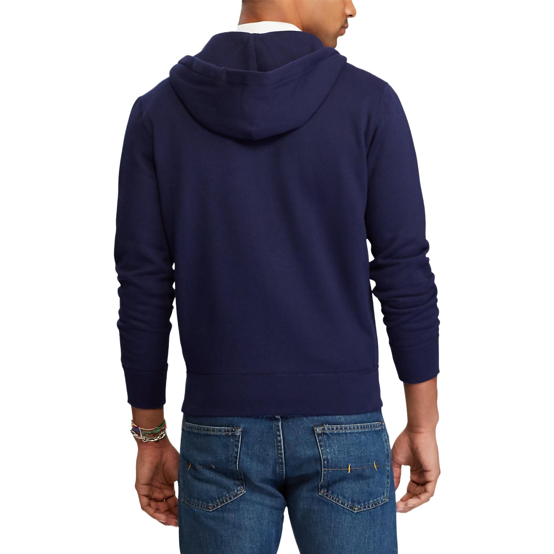 Shop Polo Ralph Lauren蓝色拉链徽标刺绣连帽外套 710625887-024