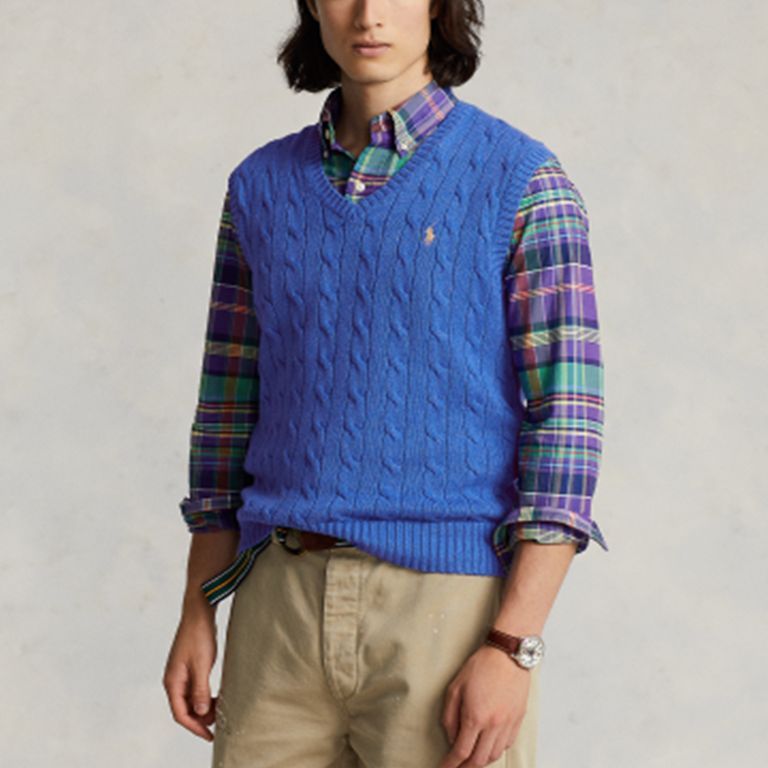 Shop Polo Ralph Lauren Baju Tanpa Lengan Logo Bordir Leher-V Biru. 710860352-002