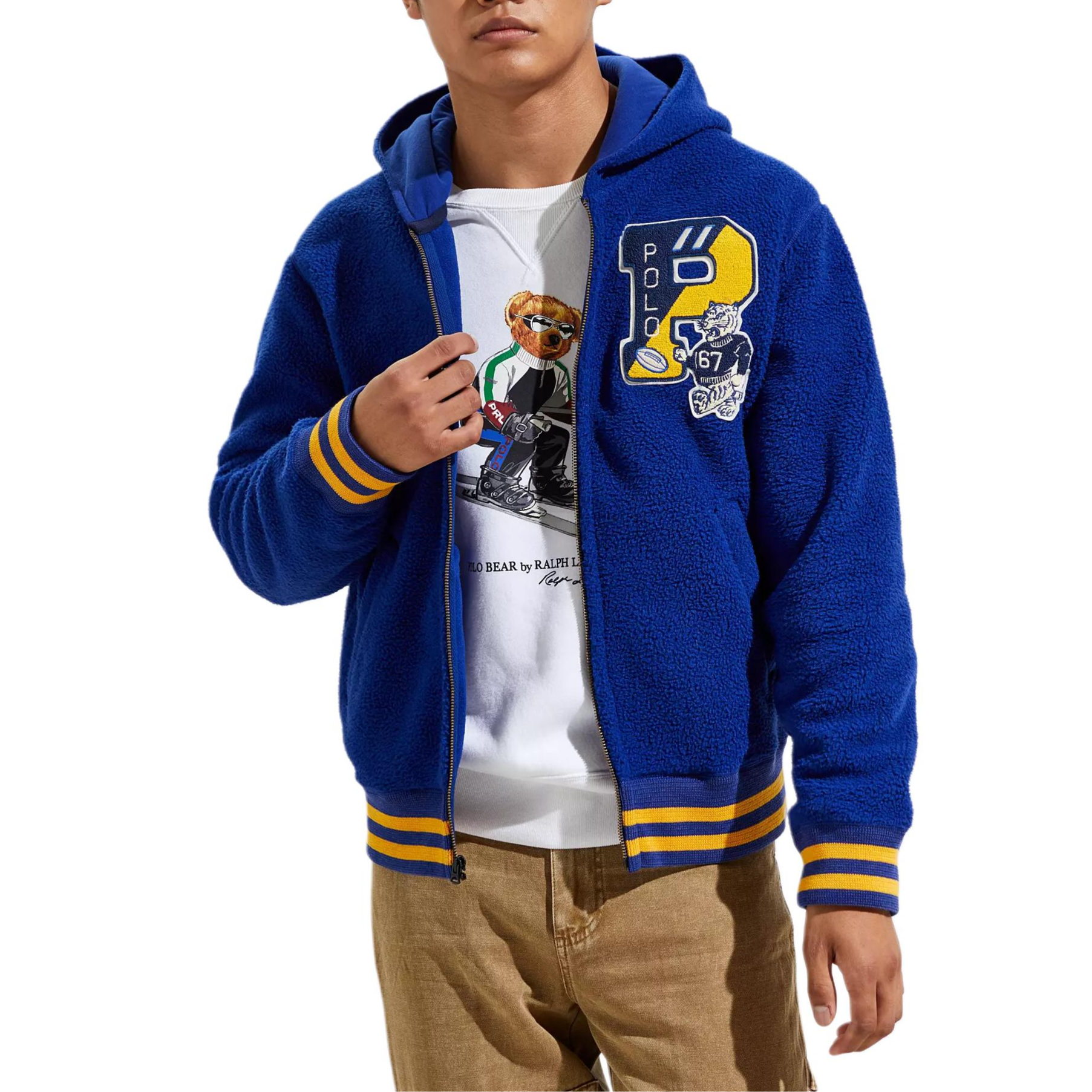 Order Polo Ralph Lauren Jaket Besbol Beludru Biru Harimau Sulam Huruf 710775932-001