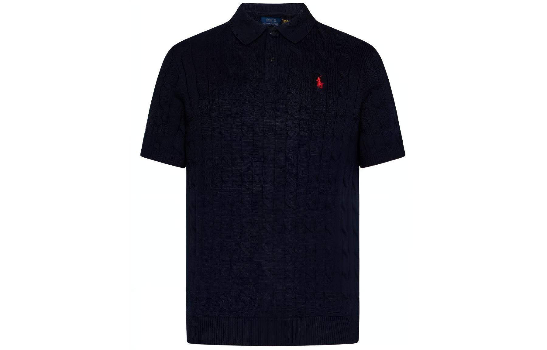 Polo Ralph Lauren Cable Knit Embroidered Logo Short Sleeve Polo Navy Mens. 710917050-001