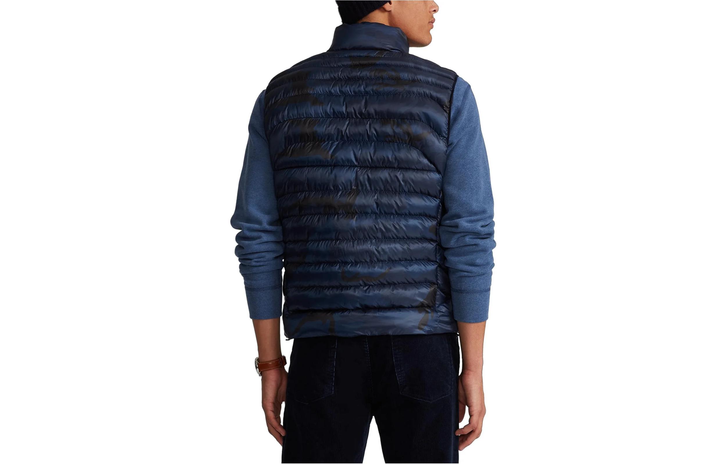 Lookbook Polo Ralph Lauren 蓝色迷彩无袖拉链马甲 休闲穿搭。 710811681-001