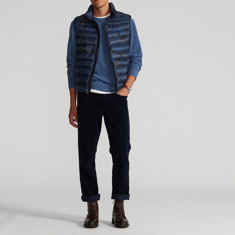 Shop Polo Ralph Lauren 蓝色迷彩无袖拉链马甲 休闲穿搭。 710811681-001