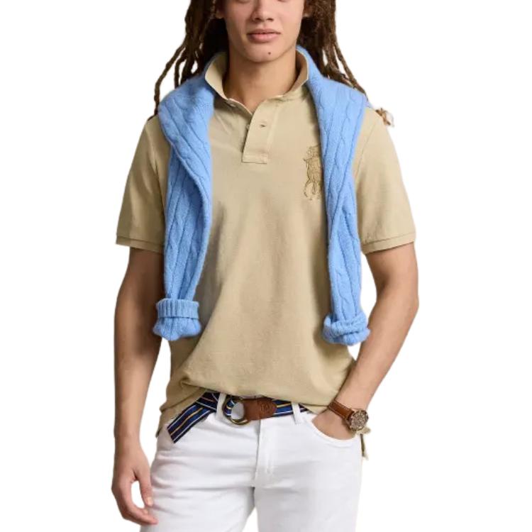 Shop Polo Ralph Lauren Classic Fit Big Pony Embroidered Logo Khaki  Polo Shirt MNPOKNI1N822-752