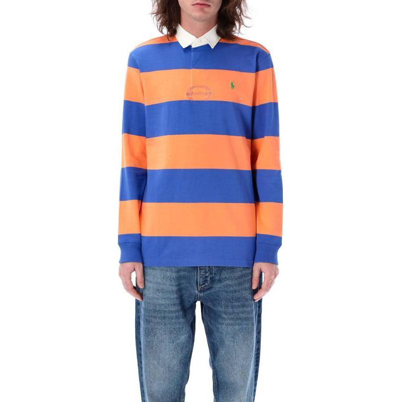 Polo Ralph Lauren Colorblock Striped Long Sleeve Polo Shirt Royal Orange () 710900566-017