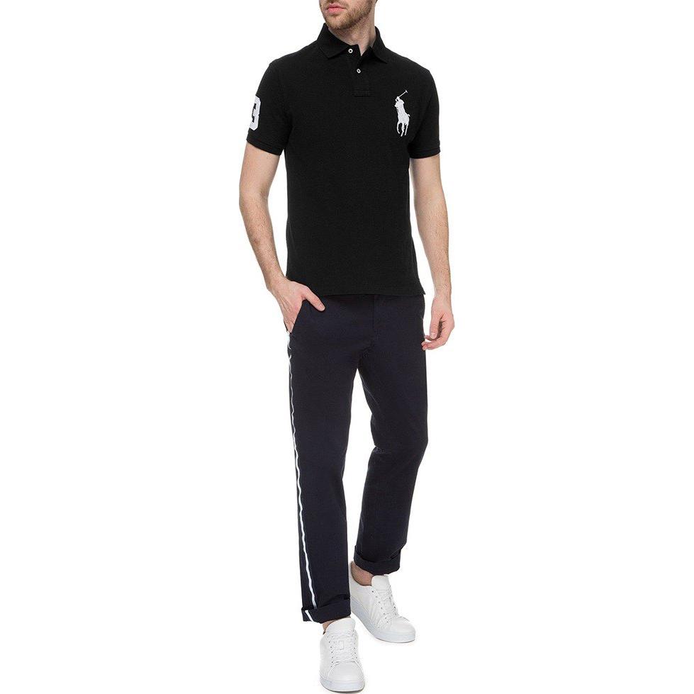 Shop Polo Ralph Lauren 刺繡黑色短袖修身版型 Polo 襯衫 710688969-001