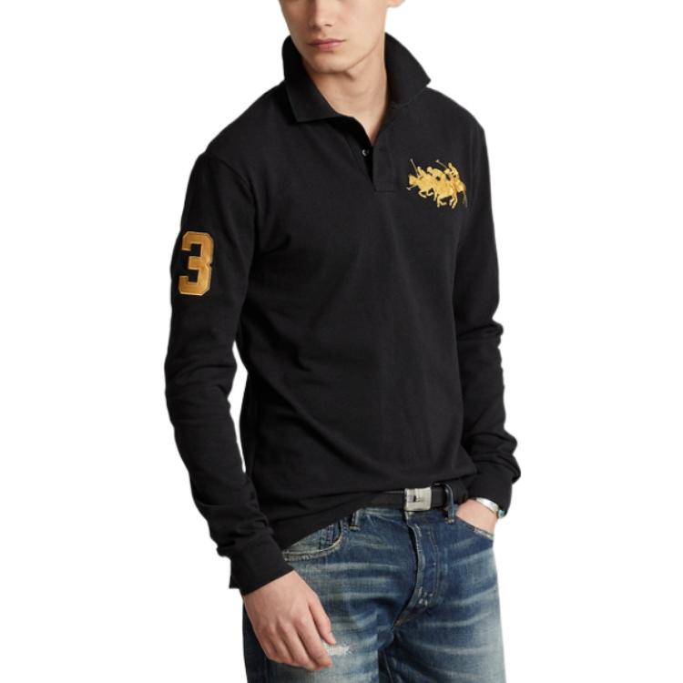 Shop Polo Ralph Lauren 男款修身刺繡長袖POLO衫 MNPOKNI16822470-001