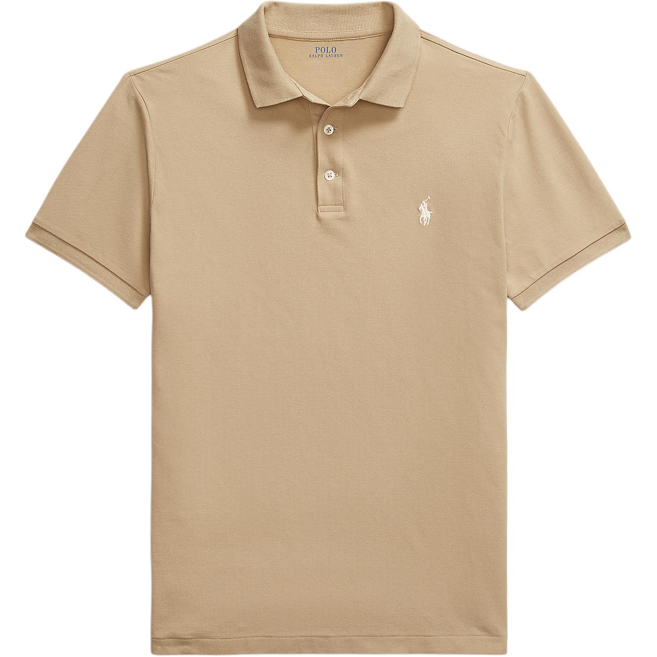 Polo Ralph Lauren Custom Slim Fit Solid Ribbed Button Short Sleeve Polo Khaki . MNPOKNI1N823374