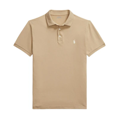 Polo Ralph Lauren Custom Slim Fit Solid Ribbed Button Short Sleeve Polo Khaki . MNPOKNI1N823374