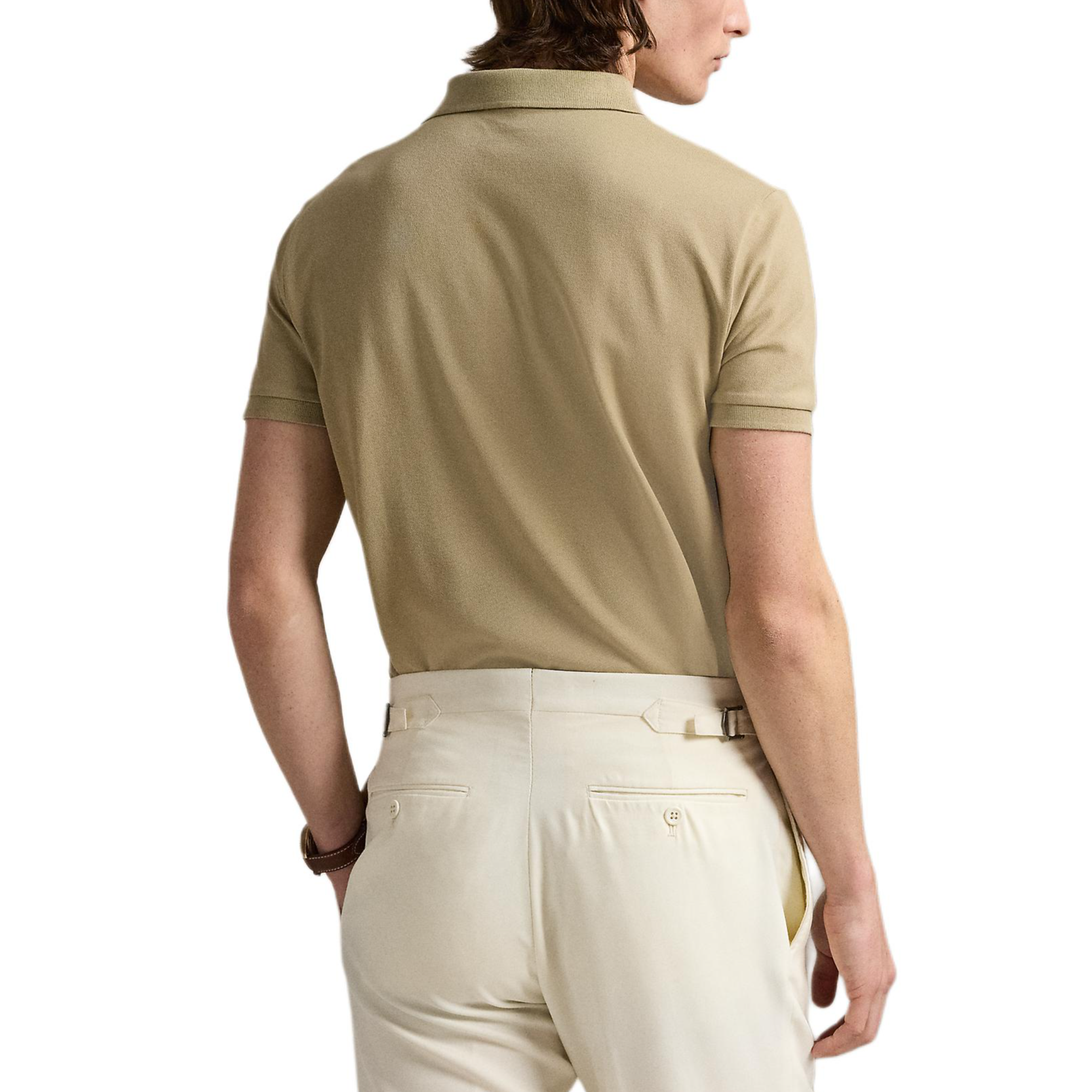 Polo Ralph Lauren Custom Slim Fit Solid Ribbed Button Short Sleeve Polo Khaki . MNPOKNI1N823374 圖 4