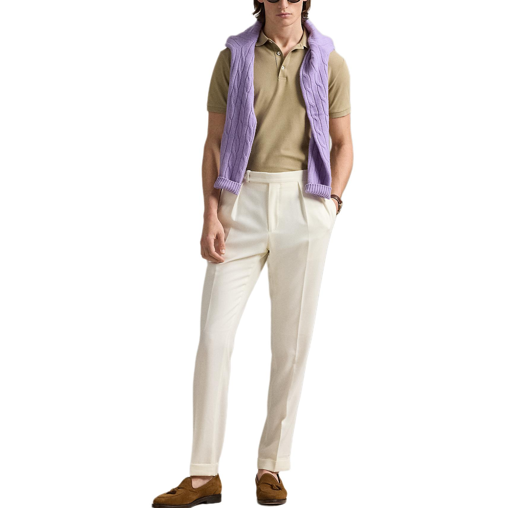 Polo Ralph Lauren Custom Slim Fit Solid Ribbed Button Short Sleeve Polo Khaki . MNPOKNI1N823374 圖 5