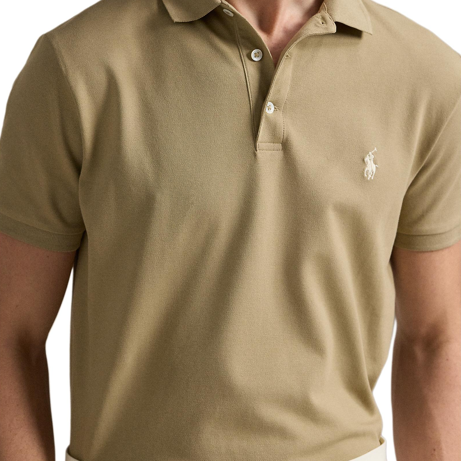 Polo Ralph Lauren Custom Slim Fit Solid Ribbed Button Short Sleeve Polo Khaki . MNPOKNI1N823374 圖 6