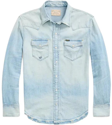 Polo Ralph Lauren Distressed Denim Western Shirt Light Blue Long Sleeve Shirt MNPOWOV16823-454 Order Polo Ralph Lauren Distressed Denim Western Shirt Light Blue Long Sleeve Shirt MNPOWOV16823-454