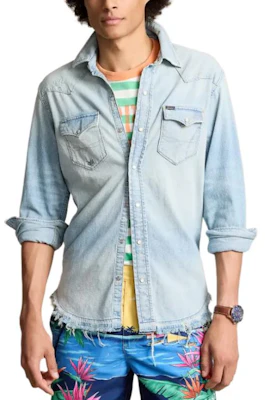 Polo Ralph Lauren Distressed Denim Western Shirt Light Blue Long Sleeve Shirt MNPOWOV16823-454 Shop Polo Ralph Lauren Distressed Denim Western Shirt Light Blue Long Sleeve Shirt MNPOWOV16823-454