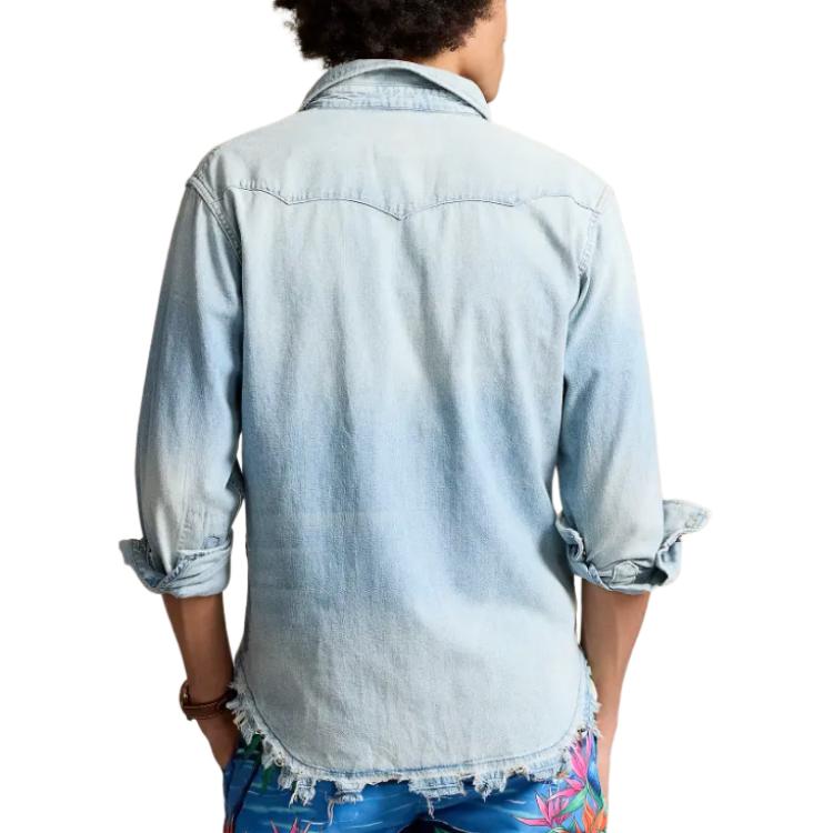Purchase Polo Ralph Lauren Distressed Denim Western Shirt Light Blue Long Sleeve  Shirt MNPOWOV16823-454