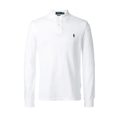 Polo Ralph Lauren Embroidered Logo Long Sleeve Polo Shirt White - Classic Style 710681126-001