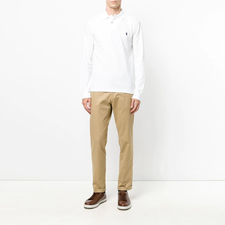 Lookbook Polo Ralph Lauren Embroidered Logo Long Sleeve Polo Shirt White -  Classic Style 710681126-001