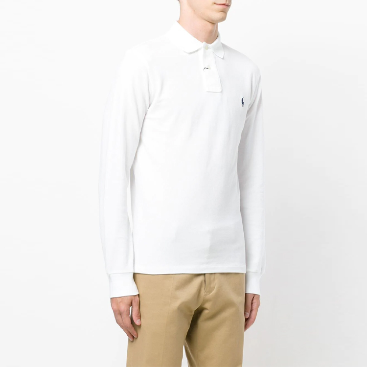 Shop Polo Ralph Lauren Embroidered Logo Long Sleeve Polo Shirt White -  Classic Style 710681126-001