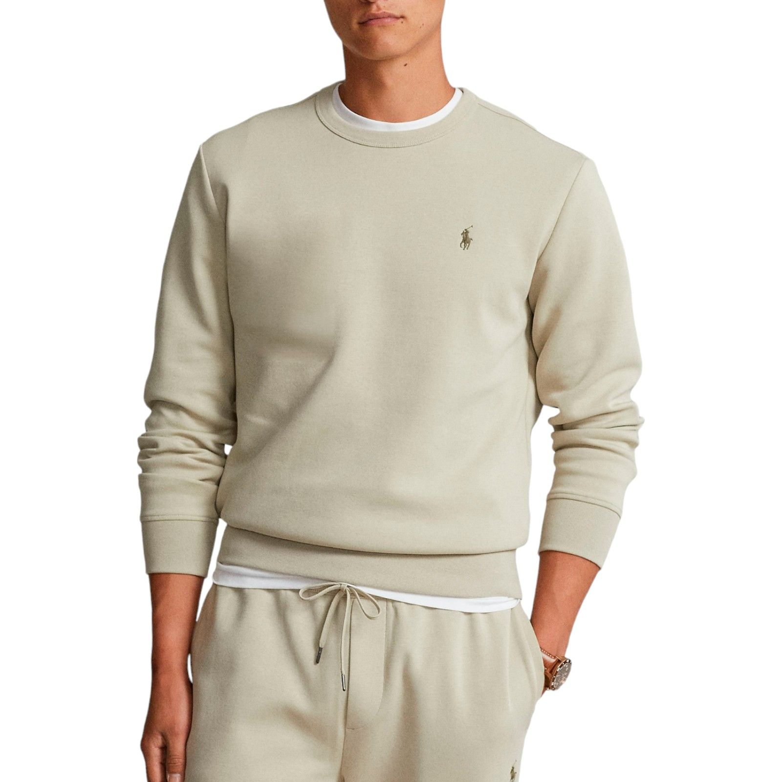 Order Polo Ralph Lauren Sweatshirt Logo Pony Bordir Crewneck Beige Brown 710634932-013