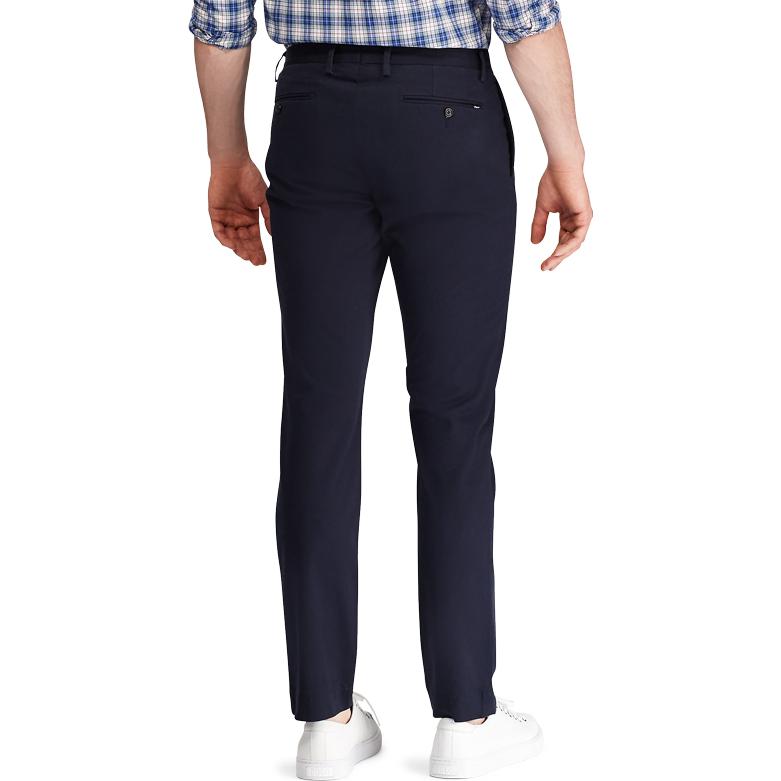 Shop 폴로 랄프로렌 FW19 솔리드 네이비 블루 미드라이즈 캐주얼 팬츠. MNPOPNT14G20035-410