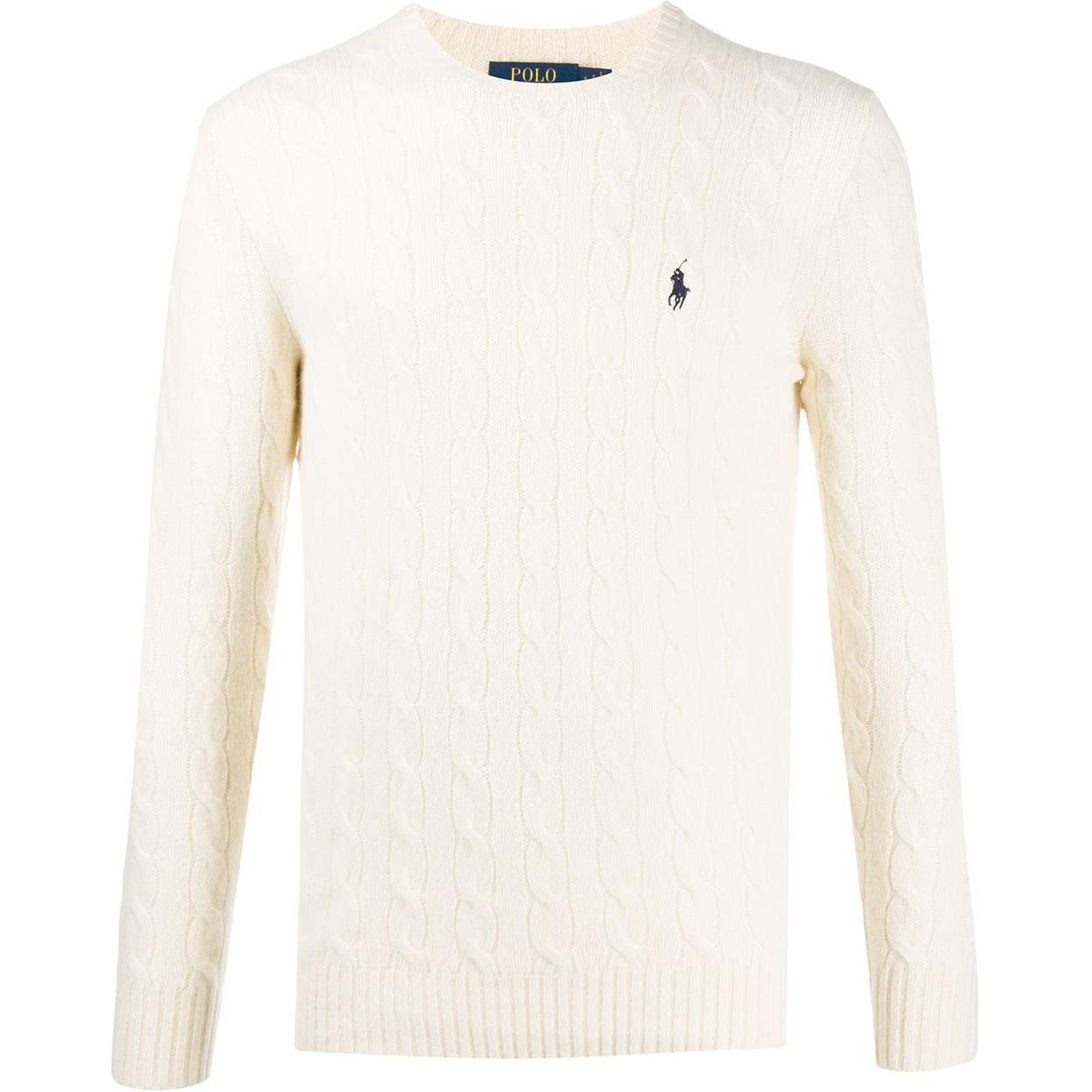 Polo Ralph Lauren FW21  Cable Knit Wool-Cashmere Pullover Sweater White 710719546001